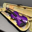 Crafteem 4/4 Full Size Fiddle Purple Colored Premium Violin Outfit for Beginners Adults Kids With 5 Color Fingering Tape- Handcrafted Student Beginner Violin. (Purple, 4/4 Full)