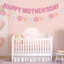 Happy Mother's Day Decorations Banner - NO DIY - Pink Glitter Mothers Day Party Supplies Photo Backdrops