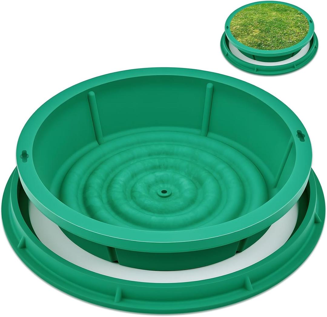 24 Inch Round Septic Tank Lid Green Covers decorative Recessed Round Septic Tank Lid with Base Hidden Sewage Basin Cover Planting Grass Pot Well with Hole for Lawn Yard Park Drainage