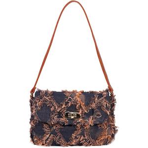 Women's Denim Shoulder Bags Small Underarm Jean Purse Tie Dyed Fabric Clutch Handbag Tote Beach Bohemian Bag For Women Girls (Brown)