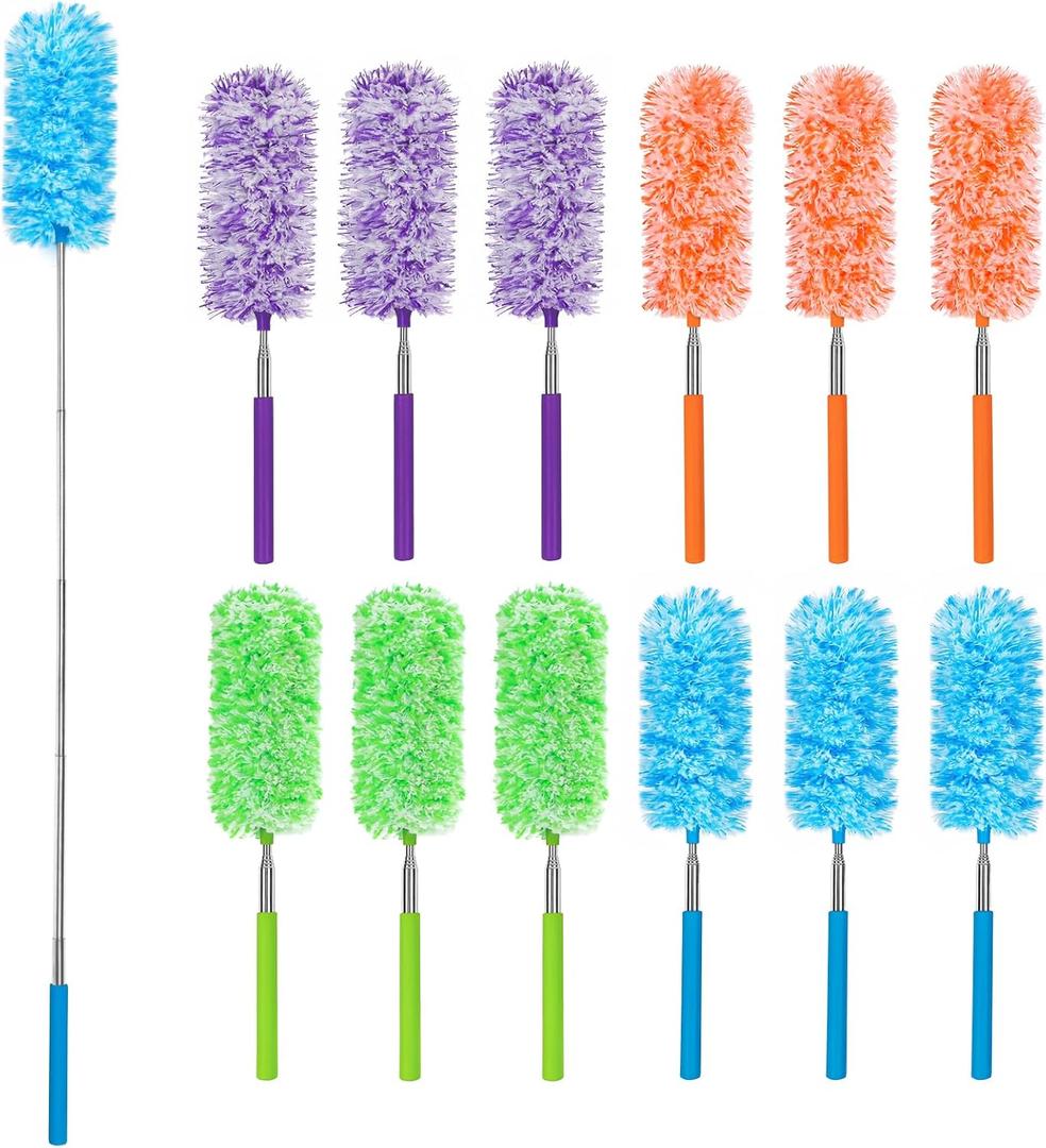 MAVRIZ 12 pcs Microfiber Extendable Duster, Washable & Reusable Duster for Cleaning Small Dusters for Blinds, Electronics, and Furniture