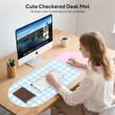 Checkered Pattern Desk Pad Protector, 35.5 x 13'' Aesthetic Mouse Mat for Desktop, Waterproof PU Leathe Non-Slip Desk Writing Pad for Office and Home, Blue and Pink