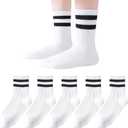 Kids Socks Boys Girls Crew Socks Seamless Cotton Ankle Athletic Socks with Retro Stripes 3/5 Pairs (White, S)