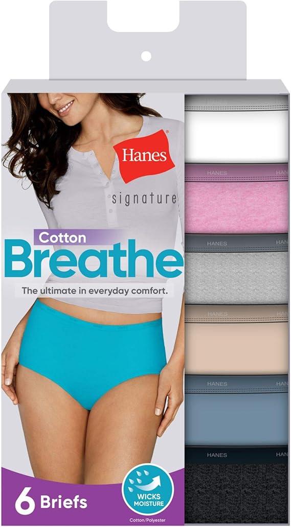 Hanes Women's Signature Cotton Breathe Briefs Underwear Pack, 6-Pack, Assorted Mix (Solid, Heather, and/Or Prints), Size XL