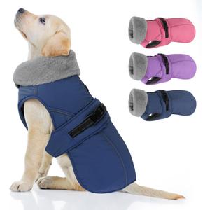 PETDSH Dog Coat Small, Windproof Dog Jacket with Warm Fleece Lining, Thickened Collar Dogs Winter Coat, Adjustable Reflective Pet Coats for Cold Weather (Navy Blue, Small)
