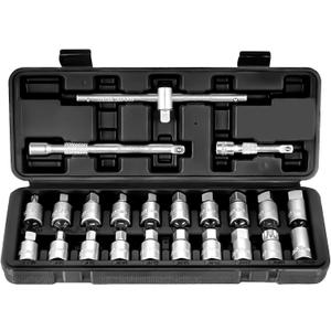BILITOOLS 23-Piece Drain Plug Socket Set, 3/8" Drive Oil Drain Plug Key for Back Axle, Differential, Gearboxe & Engine Oil Sump