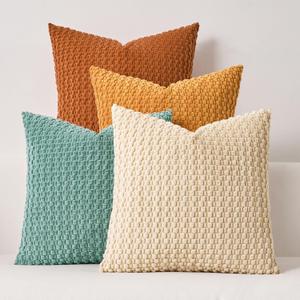 Kevin Textile Fall Throw Pillow Covers Pack of 4 Super Soft Boho Corduroy Decor Pillow Cases Mix and Match Colors Plush Texture Accent Pillows for Sofa Couch Living Room Chair 18x18 Inch, Beige/Teal
