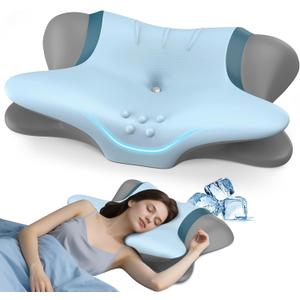 Cervical Neck Pillow for Pain Relief - Ergonomic Side Sleeper Pillow for Sleeping, Cooling Memory Foam Pillows for Neck Support, Orthopedic Pillow Contour Bed Pillow for Back Sleepers,    24.7"L x 14.6"W