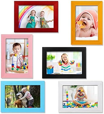 Namalu 4 x 6 Picture Frames Set of 6, Colorful Rustic Retro Photo Frame Bulk with Hd Acrylic Wood Photo Frames, Wall Mount and Tabletop Display Family Friends Wedding Gift