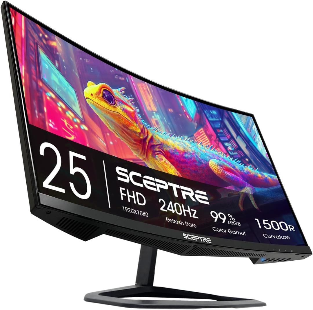Sceptre Curved 24.5-inch Gaming Monitor up to 240Hz 1080p R1500 1ms DisplayPort x2 HDMI x2 Blue Light Shift Build-in Speakers, Machine Black (C255B-FWT240)