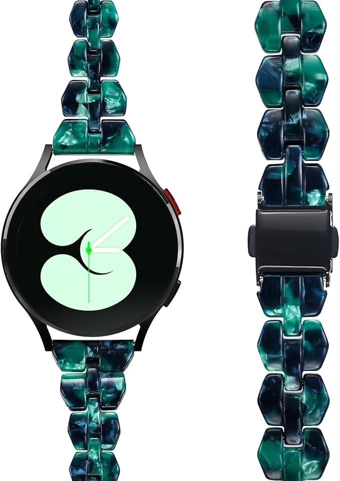 BAIHUIAM Resin Bands Compatible with Galaxy Watch 7/6/5/4/FE Band 40mm 44mm Women, Slim 20mm Band for Galaxy Watch 6/4 Classic 43mm 47mm 42mm 46mm, Green