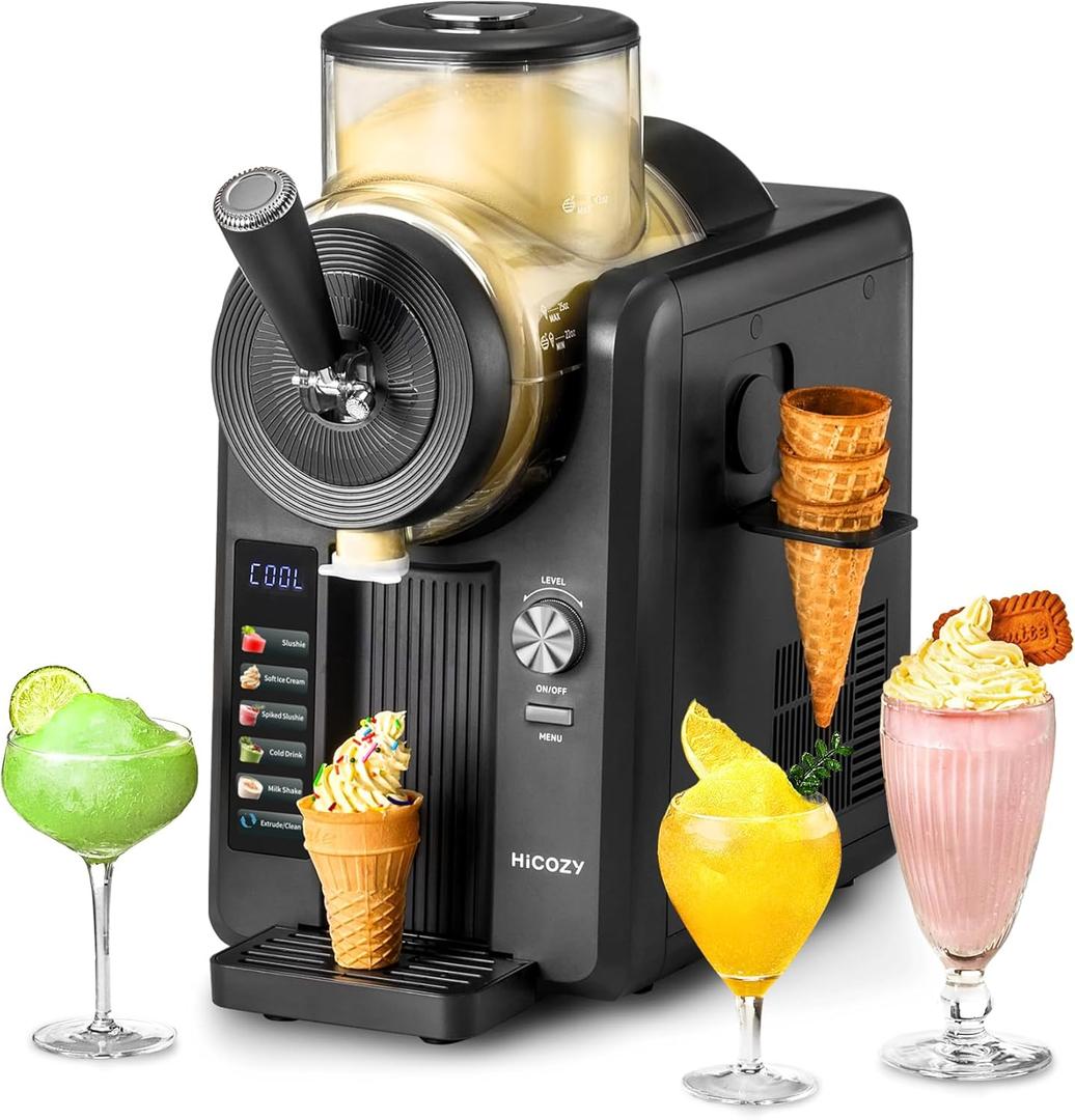 HiCOZY F3 Slushie Machine & Soft Serve Ice Cream Machine, No Ice Needed, Self-Cleaning, 5 Presets for Soft Serve, Frozen Drink, Milk Shake, Margaritas, Frapps and More