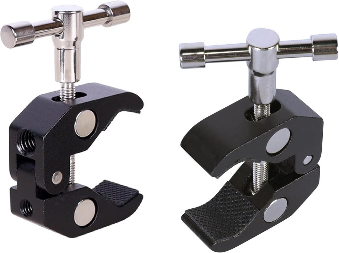 Super Clamp with 1/4 and 3/8 Thread for Photography,Camera Monitor, LED Light,Umbrellas, Plate Glass, Cross Bars, Hooks, Shelves, Photo Accessories-2Pack