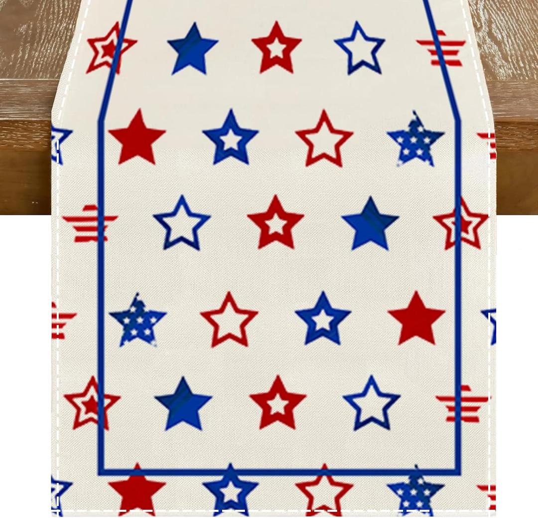 RABUSOFA Stars Patriotic Fourth of July Table Runner,Seasonal Memorial Day Kitchen Dining Table 4th of July Decorations for Home Party Decor 13x72 Inch