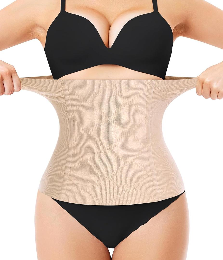 Nebility Waist Trainer for Women Plus Size Corset Shapewear Tummy Control Waist Cincher Postpartum Girdle Body Shaper (X-Large Regular, Beige Regular Size)