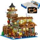 1881PCS Fishing Village Cabin Mini Building Blocks Toys with Led Lighting,Creative Ideals Fishing House Architecture Building Sets, Best Choice for 6+ Boys, Girls or Adults(Not Compatible with Lego)