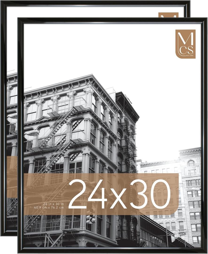 MCS Trendsetter 24x30 Poster Frame Black High-Gloss, Vertical & Horizontal Wall Hanging Large Picture Frame for Photos, Posters & Art Prints (2-Pack)