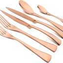 24-Piece Copper Flatware, Mirror 18/10 Stainless Steel Modern & Luxury Dinnerware Set With Serrated Steak Knife Teaspoon For Daily Use or Dinner Party Restaurant - Service For 4