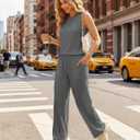 Ekouaer Women's Two Piece Sets Summer Sleeveless Lounge Sets Matching Pants Airport Travel Outfits, Medium