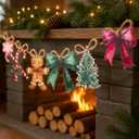 2 x Yookeer 36 Pcs Christmas Wood Ornaments Christmas Tree Santa Claus Candy Cane Gingerbread Man Bow Hanging Ornaments Vintage Farmhouse Xmas Decoration Tags with Rope Decor