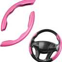 Car Steering Wheel Cover, Carbon Fiber PU Leather Segmented Steering Wheels Protector, Breathable Anti Slip Durable Auto Interior Accessories for Women Men (Carbon Fiber Pink)