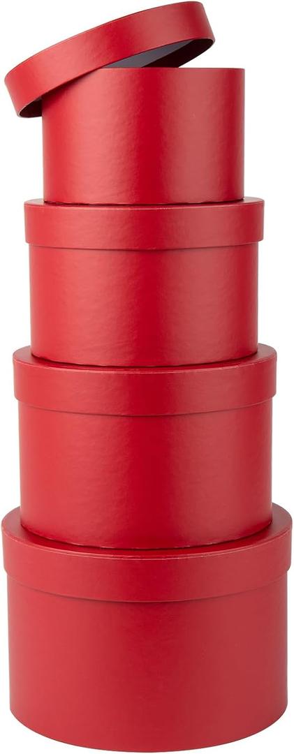 Round Gift Boxes with Lids Flower Boxes for Arrangements Red Round Boxes Set of 4 Nesting Gift Boxes with Lids for Flowers Arrangements Empty, Bridesmaid, Proposal, Wedding, Birthday, Party Favor