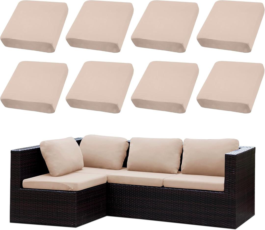 Outdoor Cushion Covers Set,8PCS Patio Furniture Couch Seat Slipcovers, Replacement for Sofa Sectional Chair(CoverOnly)