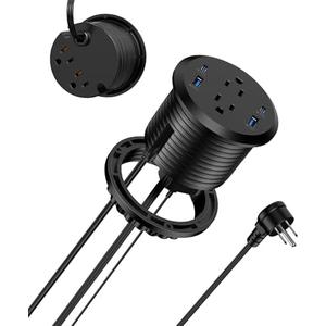 Jgstkcity Power Strip,Flush Mount Recessed Power Grommet,65W USB C Fast Charging,3-Inch Hole, 4 Outlets & 4 Ports, Ideal for Desktop & Countertop Outlet,Dual-Sided (Black, 10FT)