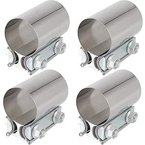 ZEONHAK 2 Pack 2 1⁄2 In Stainless Steel Butt Joint Exhaust Clamp Band Sleeve, 2.5 In Premium and Durable Butt Joint Exhaust Clamp with Even Clamping Force, Silver