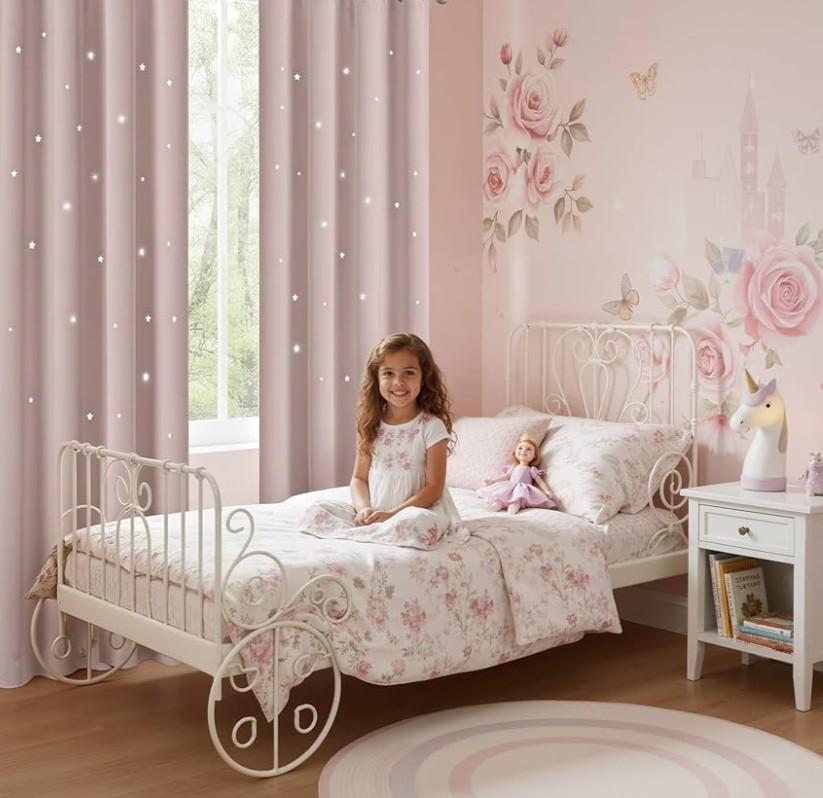 NICETOWN Star Cut Out Curtains - Die-Cut Star Blackout Drapes Window Treatment Draperies for Space Theme Bedroom Thanksgiving (Lavender Pink=Baby Pink, 2 Panels, 52 inches x 84 inches)