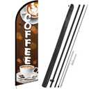 Remagr 1 Pcs 11 ft Coffee Feather Flag Coffee Advertising Swooper Banner with Pole and Ground Stake Windless Shop Sign Tall for Outdoor Business Advertising