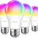ANWIO Smart Light Bulbs 8.5W (60W Replacement) A19 E26 LED Bulb Work with Alexa, Google Assistant, Smart Life App, Tuya App, Color Changing Light Bulb,806LM,2.4Ghz onlyNo Hub Required4-Pack