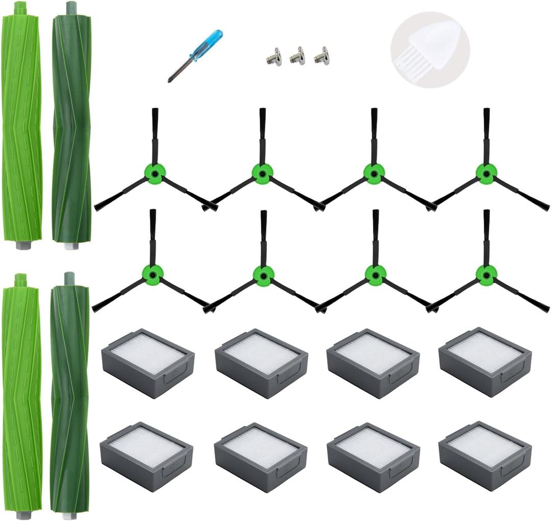 LOVECO Replacement Parts Compatible for iRobot Roomba E I & J Series Robotics, E5 E6 i8 i7 i6 i5 i4 i3 i1 j9 j8 j7 j6 j5 and Plus Version, 2 Rubber Brush, 8 Filter, 8 Brush