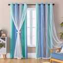 XiDi Curtains for Girls Bedroom Kids Room Unicorn Princess Theme Home Decor Room Darkening Grommet Window Curtains 63 Inches Length Blue Green Grey, W34 X L63 2 Panels