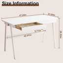 Solid Wood Desk with Drawers - 47.2 Inch Writing Desk with Drawers & Storage Shelf, Simple Modern Study Table, Home Office Computer Desks for Bedroom & Home, White Desks, 47.2 in W x 21.7 in D