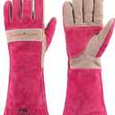 Long Gardening Gloves for Women, Leather Rose Pruning Gloves, Heat Resistant Durable Work Gloves for Yard Work, Welding, BBQ, Cooking, Fireplace and Chainsaw (Pink, X-Small)