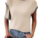 TAKEYAL Spring Sleeveless Sweater Tops for Women 2026 Cap Sleeve Trendy Tank Tops Summer Knit Sweater Vest Fashion T Shirts M