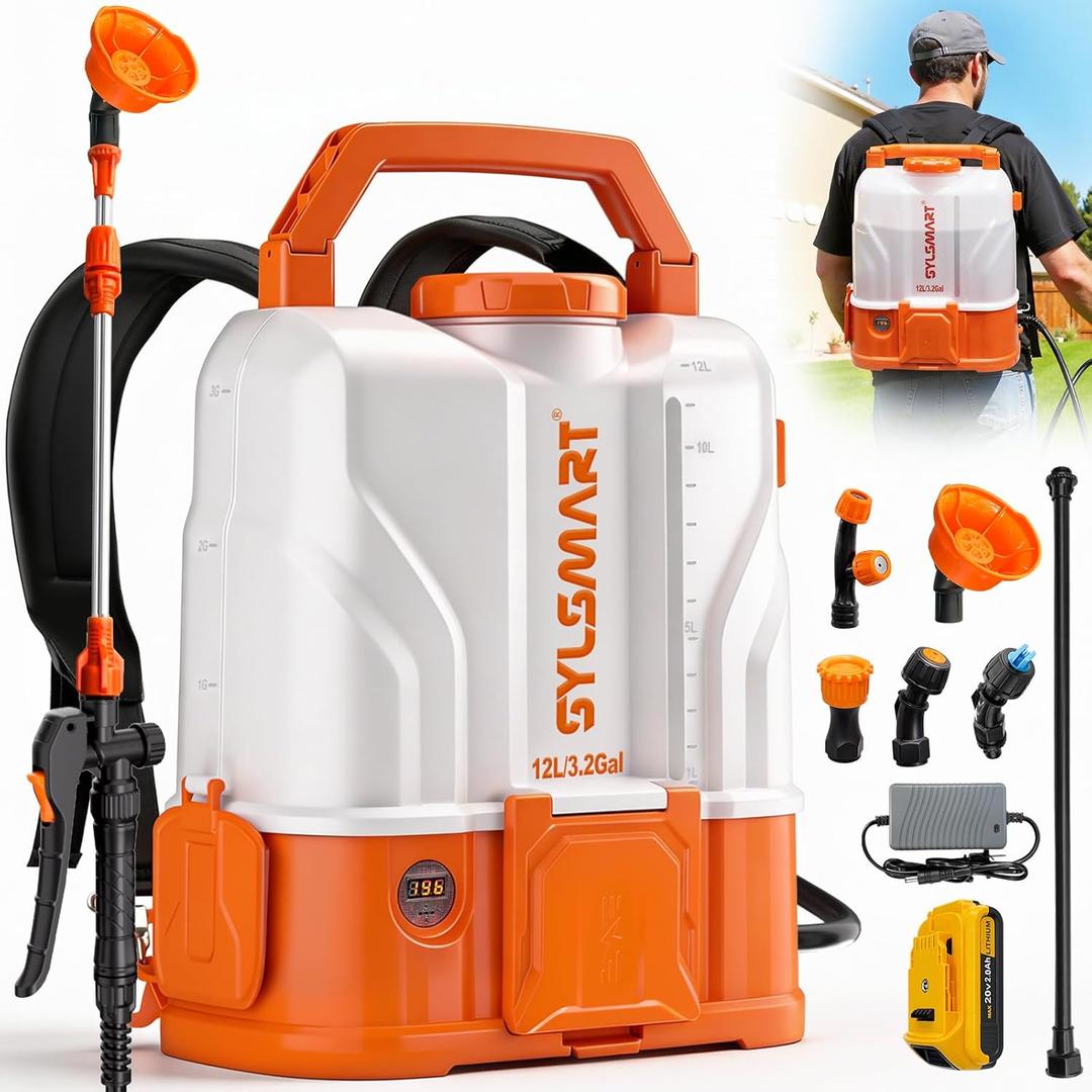 Battery Powered Backpack Sprayer 3.2 Gallon, 100 PSI Electric Backpack Sprayer, Compatible with DeWalt 20V Battery, 0.9 GPM High Flow Garden Sprayer with 2 Wands & 5 Nozzles for Lawn Yard