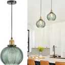 Vintage Pendant Light 1- Light Kitchen Sink Pendant Lights with Green Hand Blown Glass Small Hanging Lamp for Kitchen Island Dining Room Bedroom Bathroom Hallway E26, Green