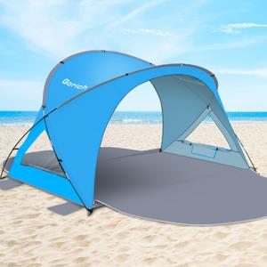 Gorich Beach Tent Sun Shelter with UPF50+ UV Protection for 3-4 Person, Lightweight & Portable Beach Shade Canopy with 2 Zippered Doors, Easy Setup Family Beach Umbrella