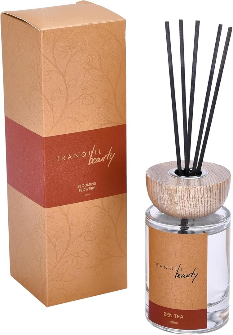 TranquilBeauty Zen Tea Scented Reed Diffusers for Home - Fragrance Scent Sticks - Diffuser Oil Set for Home and Office Decor Long Lasting - Scent Sticks in Oil - Bathroom Scent Diffuser