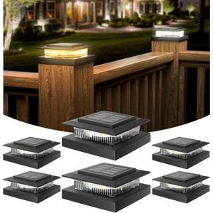 APONUO 4x4 Post Solar Lights - 6 Pack, Deck Post Lights Solar Powered Warm/Cool LED Outdoor Fence, Deck, Garden, Patio, Yard Decor, IP64 Waterproof Auto On/Off, Weather-Resistant, Easy Install,Black
