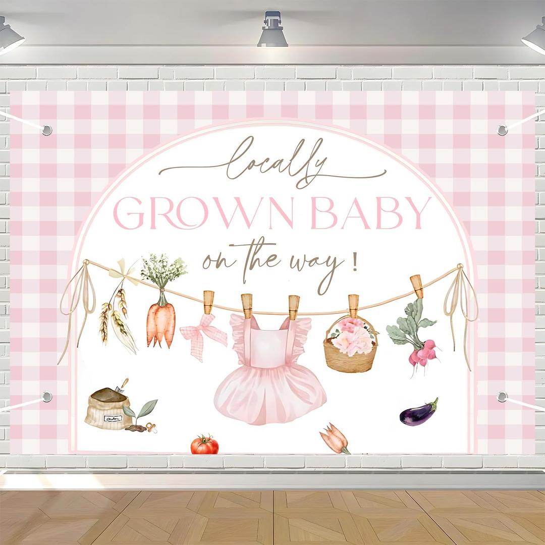 Locally Grown Baby Shower Birthday Backdrop Banner Locally Grown Baby On The Way Decorations Supplies Baby Shower Photo Backdrop for Girls,53ft