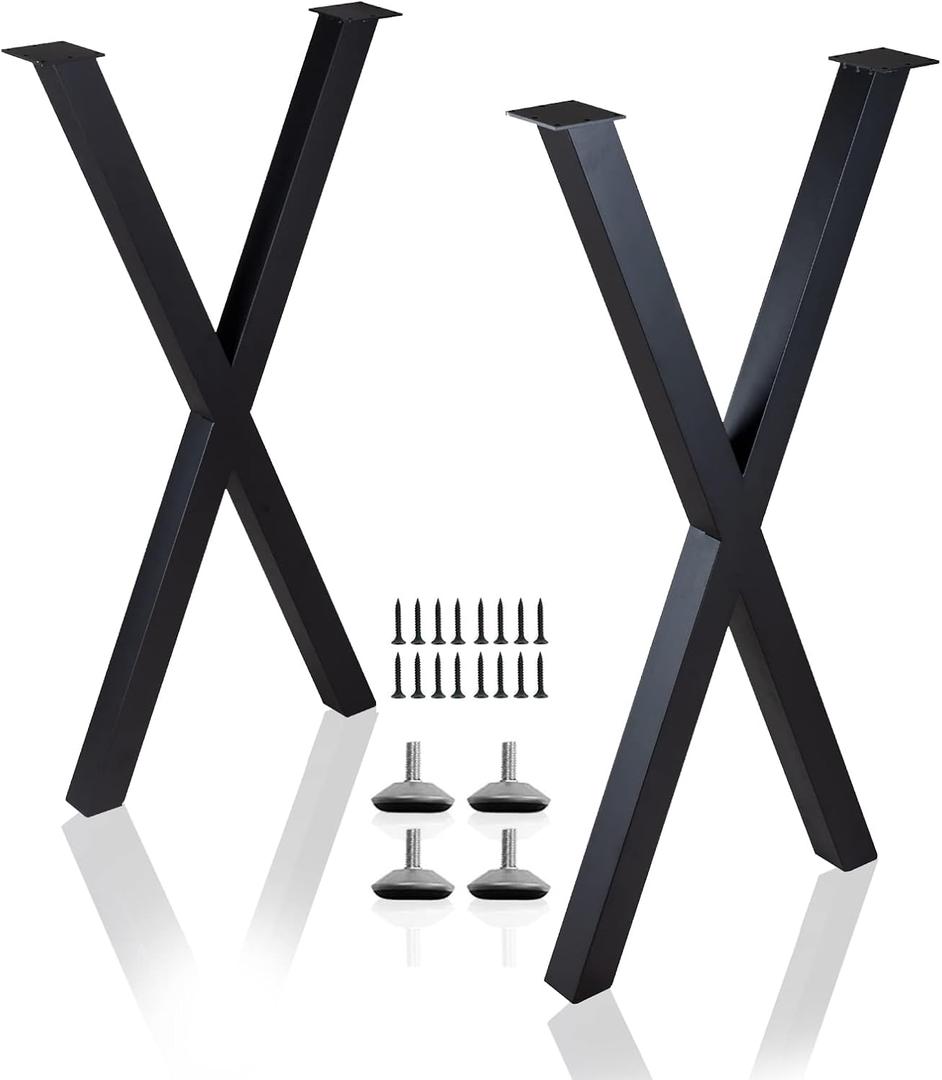Taelakeni 36 Inch Table Legs Metal Desk Dinning Bar Table Legs with Adjustment Feet Pads, Set of 2 (Black)