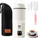 KIVRA Travel Kettle-316 Stainless Steel Portable kettle, 450mL Portable Water Boiler with 6 Temperature Control, Auto Shut Off & Boil Dry Protection, Small Electric Kettle for Global Use (100-240V)