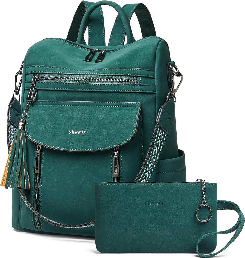 Shrrie Backpack Purse for Women Fashion Leather Backpack Purse Designer Travel Backpack Convertible Shoulder Bag with Wristlet (2-8 Vintage Dark Green)
