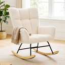 DUMOS Nursery Rocking Chair Teddy Upholstered, Comfy Glider Rocker with High Backrest Armchair Padded Seat, Accent Side Chair for Living Room Bedroom Offices Small Spaces Indoor, Beige