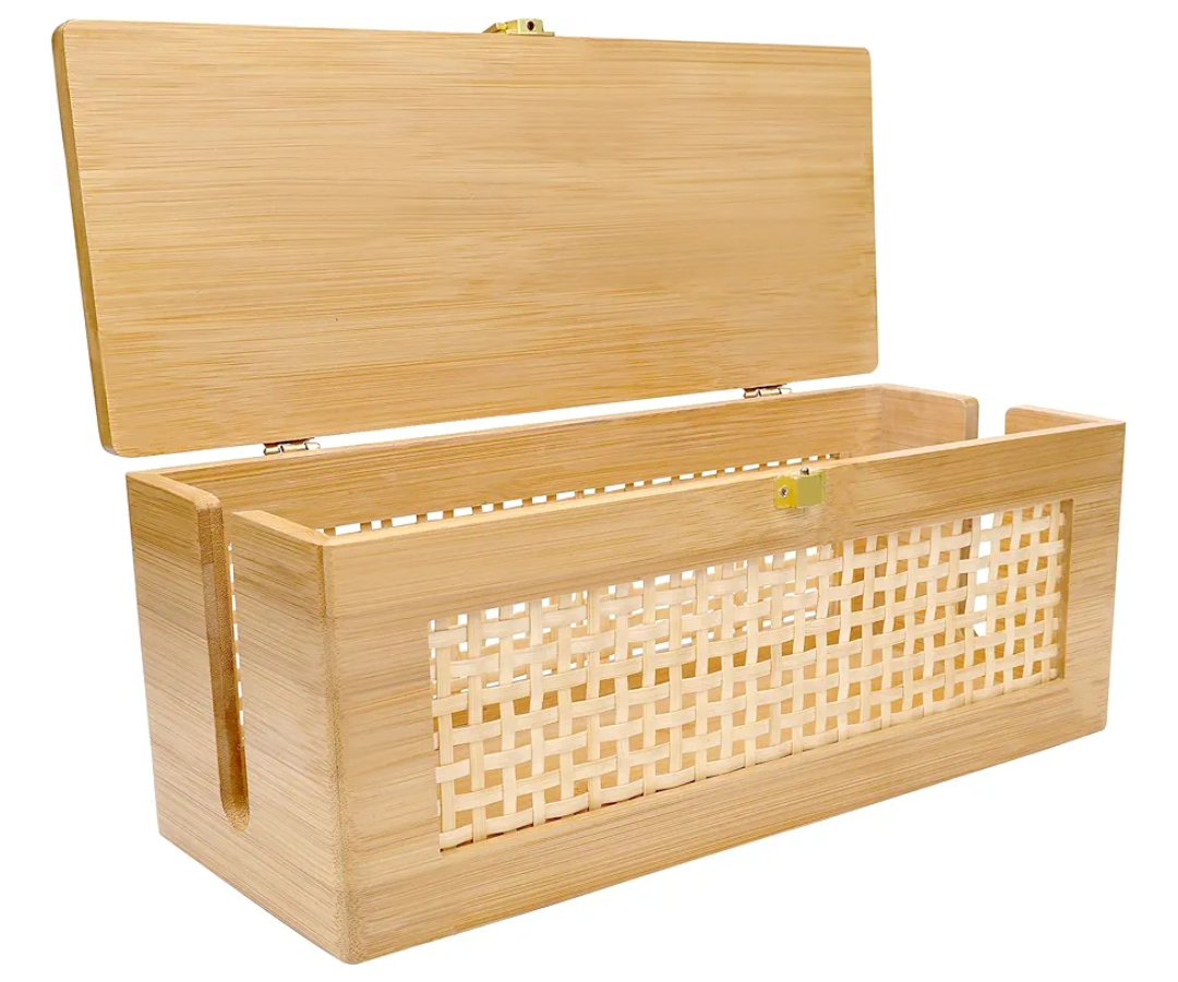 Solid wood Cable Management Box，- Cable Organizer Box and Power Strip Box for Electrical Cord Management - Under Desk Cord Organizer for TV Wires Computer Router & Power Strip