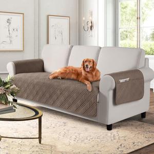 TAOCOCO Waterproof Couch Covers for Pets Dogs with Non Slip Backing, Sofa Seat Covers with Side Pocket for 3 Cushion Couch Washable Dog Couch Cover Protector Sofa Slipcovers(Sofa, Taupe) (Sofa(Seat Width: 67.3''))
