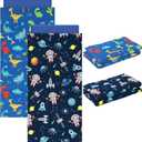 2 Pcs Dinosaurs Nap Mat Cover for Boys Girls Sewn in Flap Design Blue Sleeping Kids Astronauts Nap Mat Covers Soft Microfiber Cot Sheet for Preschool Kindergarten Toddler Daycare (Fit 48" x 24" Mat)